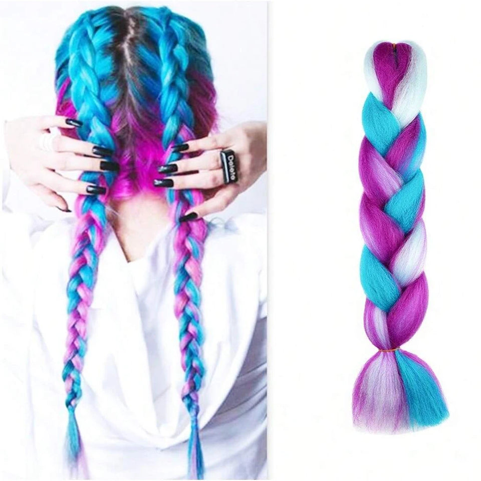 24inch Rainbow Mix Color Jumbo Braids Hair Extension Crochet Synthetic Braiding DIY Cosplay halloween party Girl women wig hair - www.sixcolors.us
