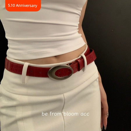 Crocodile Retro Women's Red Leather Minimalist Classy Belt