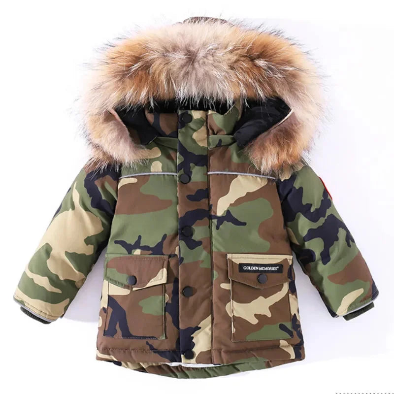 Children's Winter White Duck Down Jacket for Girl Clothes Parka Boy Camouflage Coats Ski Suit Thick Fur Kids Snowsuit -30 degree