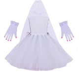 Elegant White Dress for Girl Ghost Bride Cosplay Outfit Tutu Prom Wedding Halloween Costume Mesh Fansy Clothes Children Fluffy - www.sixcolors.us