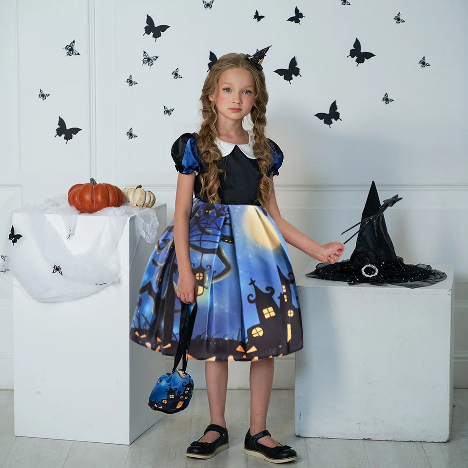 Kids Cosplay Dress For Girls Halloween Costume Festival Carnival Party Ball Gown Children Girl Pumpkin Printed Princess Dresses - www.sixcolors.us