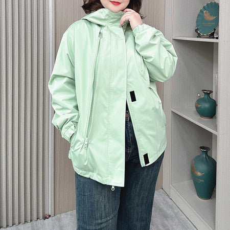 Outdoor Jacket Lovers Plus Size Women Autumn New Loose Leisure Weatherproof Rainning Proof Hooded Zipper Trench Coat 2275 - www.sixcolors.us