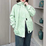 Outdoor Jacket Lovers Plus Size Women Autumn New Loose Leisure Weatherproof Rainning Proof Hooded Zipper Trench Coat 2275 - www.sixcolors.us