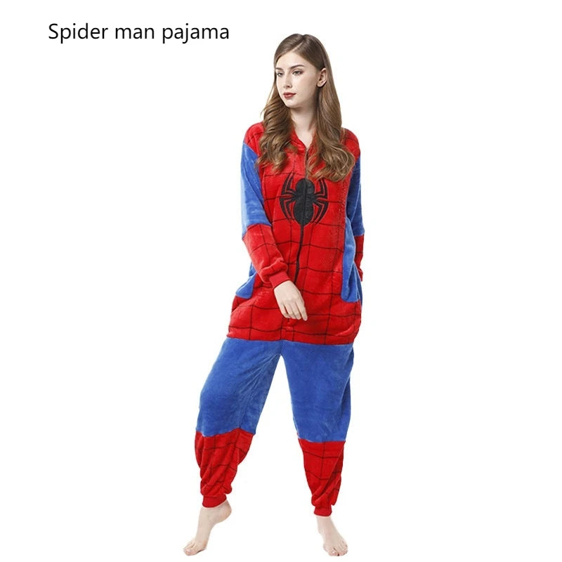 Spider Man Flannel Jumpsuit Pajama Adult Children Home Wear Toilet Version Sleepwear Halloween Costume Indoor Clothing - www.sixcolors.us