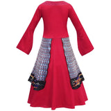 Girls Mulan Dress Halloween Princess Costumes for Girls Mulan Wig Chinese Traditional Dress Red Gown Children Hua Mulan Sword - www.sixcolors.us