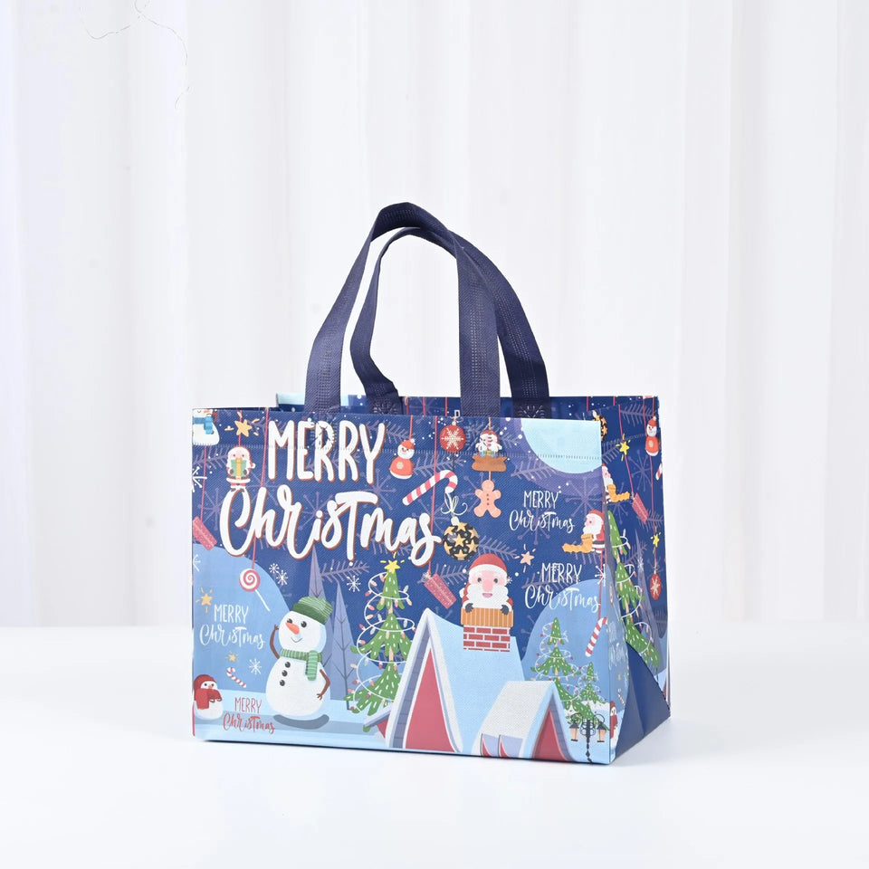 Cute Cartoon Santa Claus Elk Snowflake Coated Non-Woven Bag Folding Bag Candy Apple Print Package Bag Home Party Supplies - www.sixcolors.us