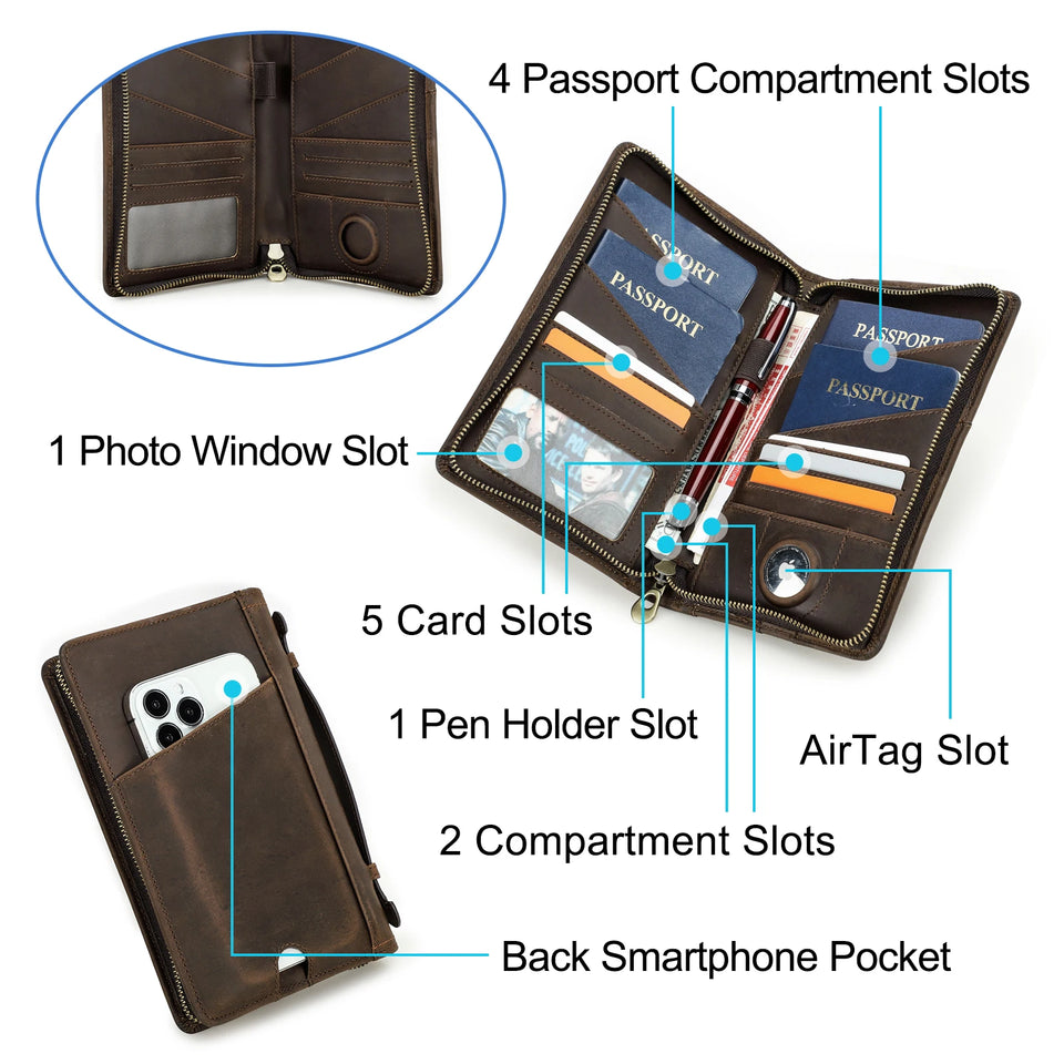 CONTACT'S Genuine Leather Men Passport Wallets Phone Pocket Card Holders Clutch Wallets Male Bags Handbags Travel Passport Cover