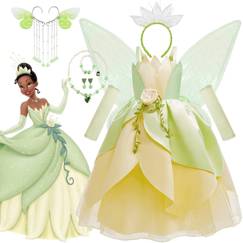 Luxury Tiana Dress For Girl Disney Princess Outfits Kid Halloween Fantasy Cosplay Costume Tiana And The Frog Dress Up Theme Sets - www.sixcolors.us