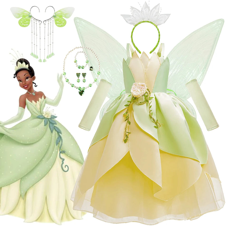 Luxury Tiana Dress For Girl Disney Princess Outfits Kid Halloween Fantasy Cosplay Costume Tiana And The Frog Dress Up Theme Sets - www.sixcolors.us