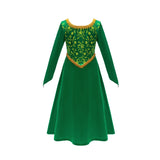 Fiona Green Princess Dress Halloween Fantasy Dress Up Costume Children Elegant Gown Kids Autumn Long Sleeve Lace Print Frocks - www.sixcolors.us