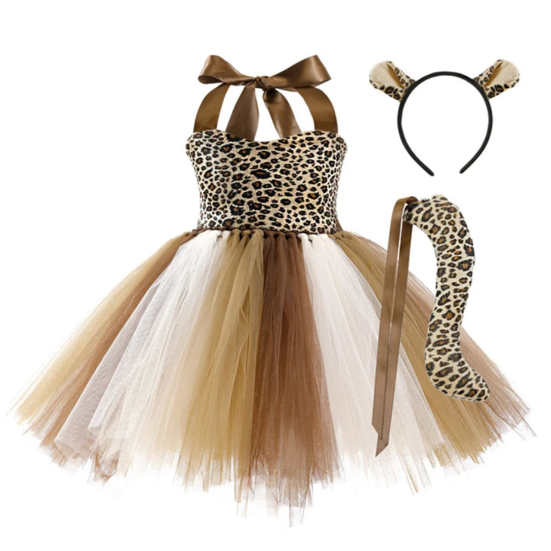 New Tutu Skirt Set Children's Clothing Animal Cos Elk Halloween Clothing Little Cat Mesh Girls' Dress School Performance Dress - www.sixcolors.us