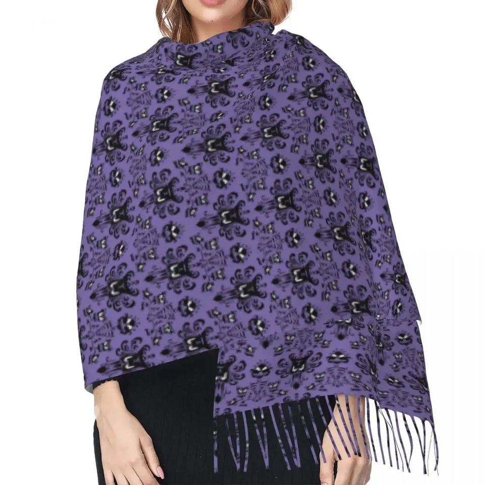 Ladies Large Halloween Ghost Happy Haunts Versatile Scarves Women Winter Fall Soft Warm Tassel Shawl Wraps Haunted Mansion Scarf - www.sixcolors.us