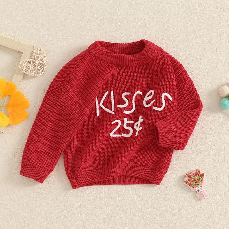 Toddler Girls Sweater Valentine s Day Clothes Letter Embroidery Crew Neck Long Sleeve Kids Pullovers Fall Tops