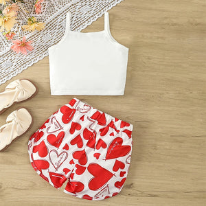 Wankitoi Kids Girl Valentine s Day Outfits Sleeveless Heart Tops Love Shorts 2Pcs Girls Summer Clothes