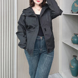 Outdoor Jacket Lovers Plus Size Women Autumn New Loose Leisure Weatherproof Rainning Proof Hooded Zipper Trench Coat 2275 - www.sixcolors.us