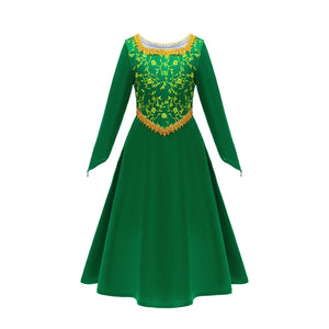 Fiona Green Princess Dress Halloween Fantasy Dress Up Costume Children Elegant Gown Kids Autumn Long Sleeve Lace Print Frocks - www.sixcolors.us