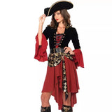 Halloween Women Costume Sets Masquerade Red Pirate cos Captain Jack Adult Female Pirates of the Caribbean Performance Clothes - www.sixcolors.us