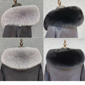 Super Large Real Fox Fur Collar For Coat Hood Decor Winter Warm Fur Scarf For Women Coat Jacket Fur Shawl Luxury 18-20cm Width