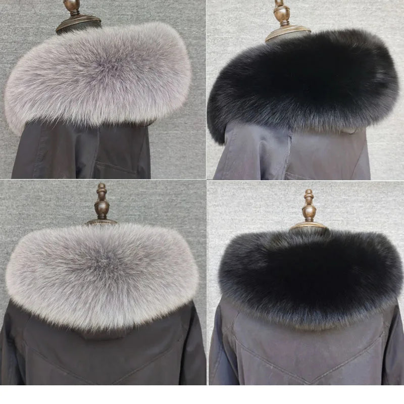 Super Large Real Fox Fur Collar For Coat Hood Decor Winter Warm Fur Scarf For Women Coat Jacket Fur Shawl Luxury 18-20cm Width