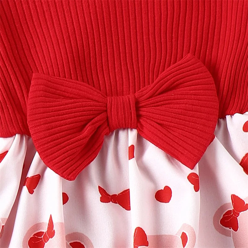 Valentine s Day Baby Girl Cute Outfit Heart Print Ruffled Bowknot Bodysuit Romper Jumpsuit Infant Clothes