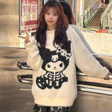 Sanrio Kuromi Halloween Style Knitted Sweater Couple Autumn Winter New Loose Knitwear Skull Decoration Cartoon Clothing Y2k Tops - www.sixcolors.us