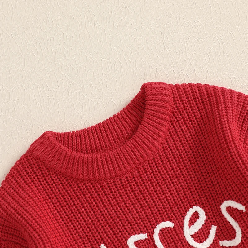 Toddler Girls Sweater Valentine s Day Clothes Letter Embroidery Crew Neck Long Sleeve Kids Pullovers Fall Tops