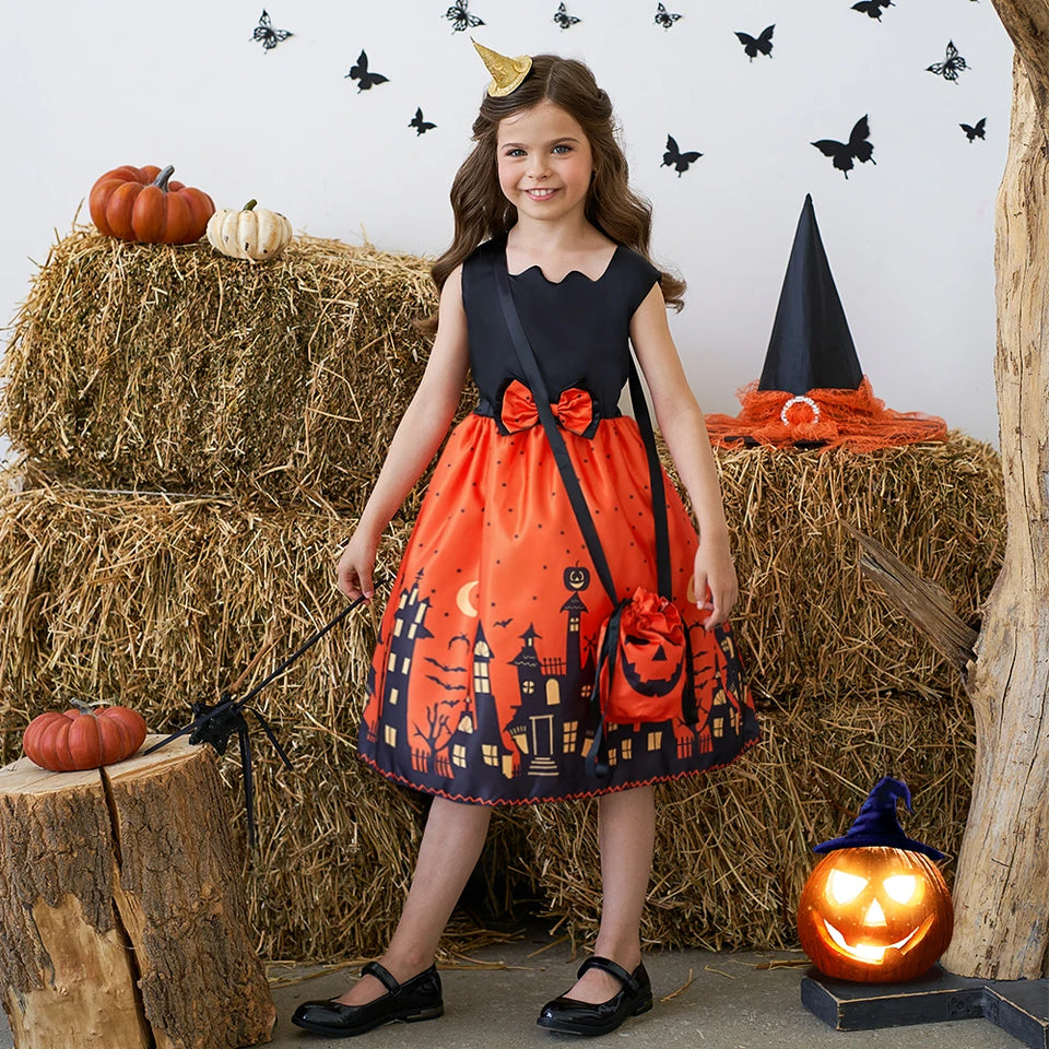 Kids Cosplay Dress For Girls Halloween Costume Festival Carnival Party Ball Gown Children Girl Pumpkin Printed Princess Dresses - www.sixcolors.us