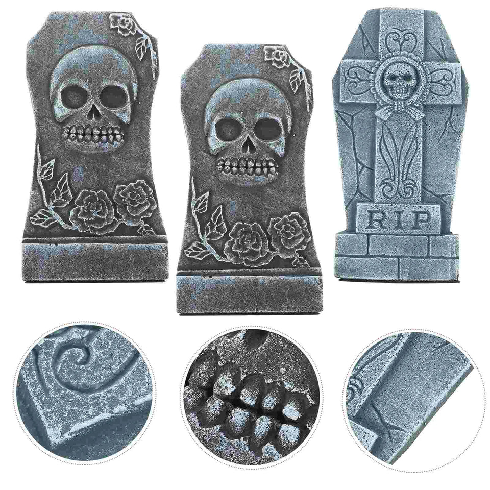 3 Pcs Three-dimensional Foam Tombstone Sign Halloween Decor Props Tombstones Adornment Decorations The Scene Haunted House - www.sixcolors.us