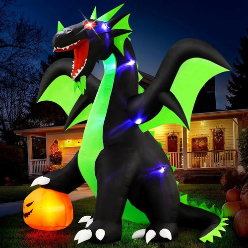 Halloween Inflatable Dragon Outdoor Decorations : 9FT Large Blow Up Yard Dragon with Pumpkin and LED Lights for Halloween Fun - www.sixcolors.us