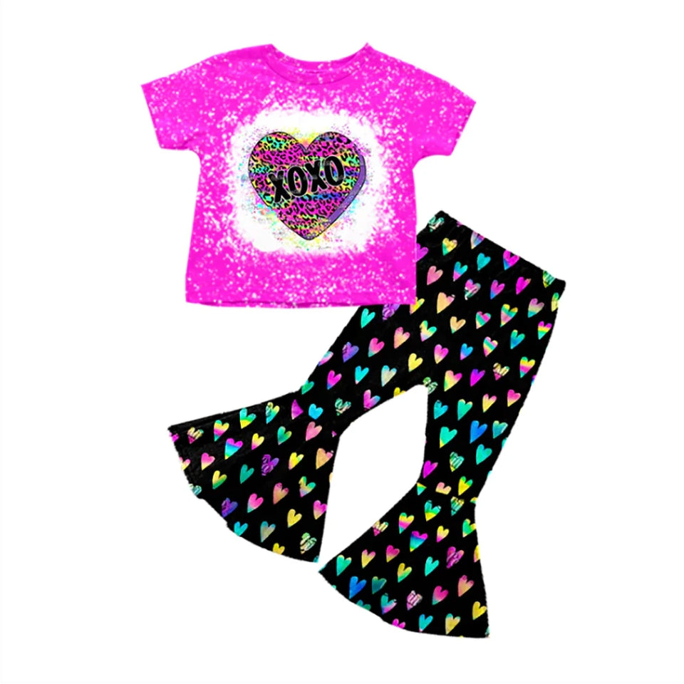 Valentine’s Day Kids Girl Clothes Set Newborn Infant Outfits Long Sleeve Children Letter Sweatshirt + Flare Pants Clothing