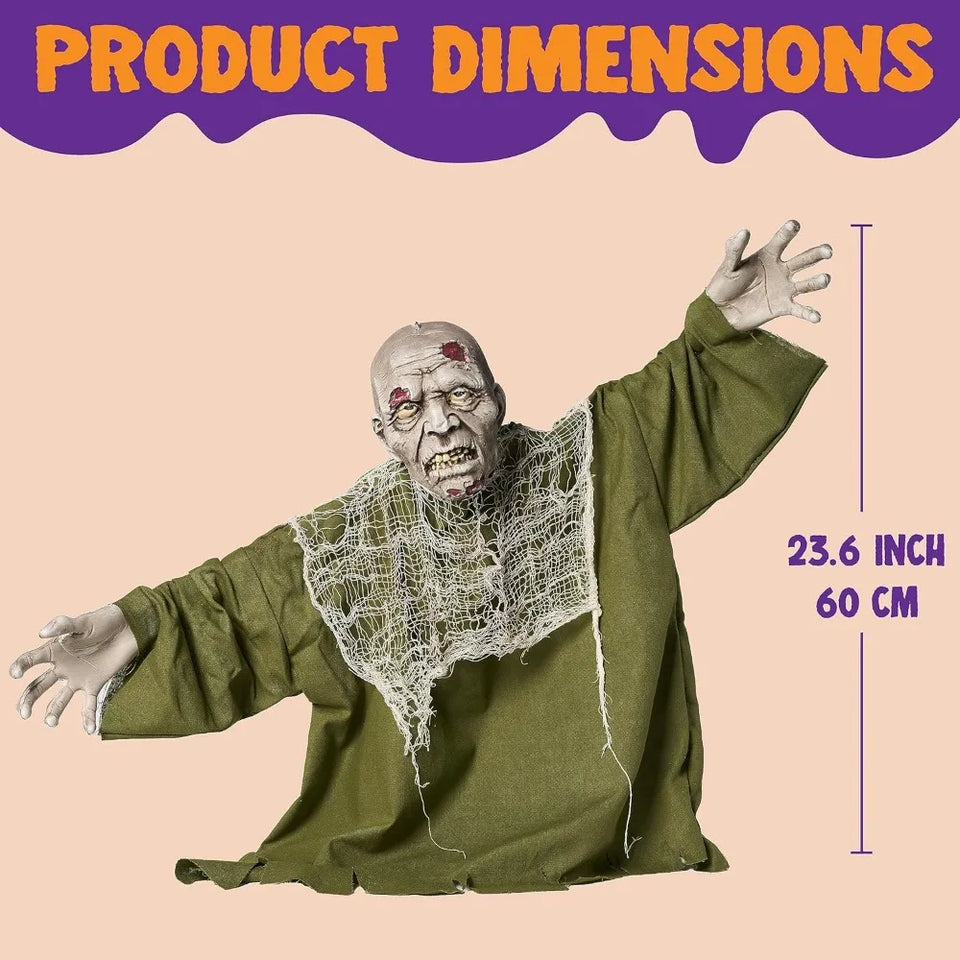 Halloween Animated Zombie Groundbreaker with Light Up Eyes Creepy Animatronic Decorations with Movable Arms for Halloween - www.sixcolors.us