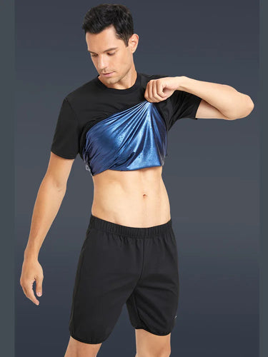 Sauna Sweat Suits Shirt Shorts Waist Trainer for Men Compression Vest Workout Gym Clothes Sweat Enhancer Short Sleeve Jacket - www.sixcolors.us
