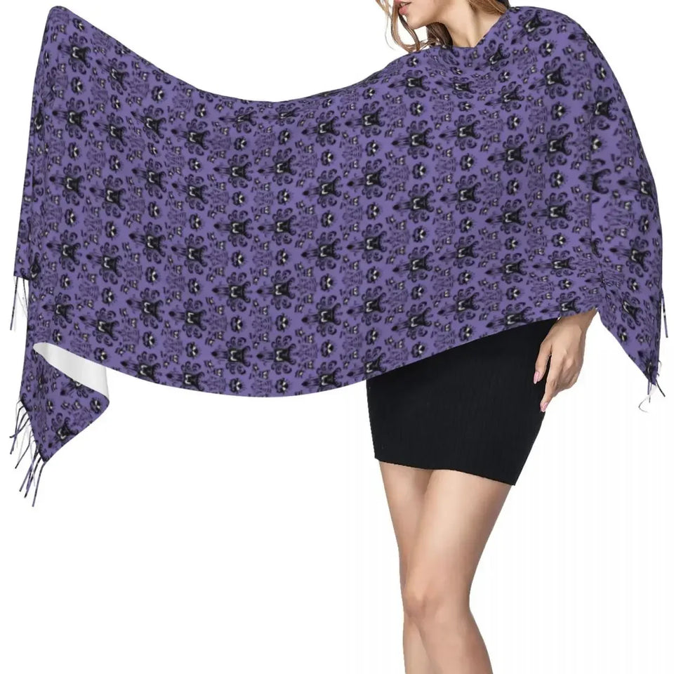 Ladies Large Halloween Ghost Happy Haunts Versatile Scarves Women Winter Fall Soft Warm Tassel Shawl Wraps Haunted Mansion Scarf - www.sixcolors.us