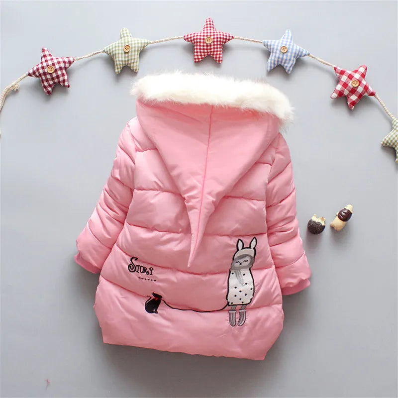 Winter Baby Down Jacket Windproof Hooded Kids Cotton Padded Fashion Costume Warm Girls Clothes Children's Overalls 0 To 3Y