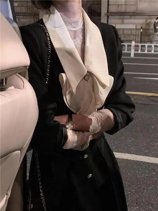 Fashion Niche Black Lapel Women's Jacket Half Skirt Design Sense Niche Spring and Autumn Suit High-end Two-piece Set