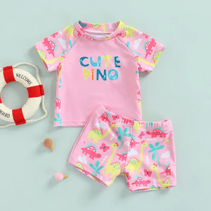 Girl s Two-Piece Floral Print Swimsuit Baby Toddler Kid Girl Ruffle Sleeve Tops Bottoms Set with Bow Detail