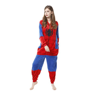 Spider Man Flannel Jumpsuit Pajama Adult Children Home Wear Toilet Version Sleepwear Halloween Costume Indoor Clothing - www.sixcolors.us