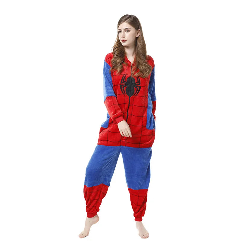 Spider Man Flannel Jumpsuit Pajama Adult Children Home Wear Toilet Version Sleepwear Halloween Costume Indoor Clothing - www.sixcolors.us