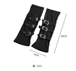 Dark Gothic Metal Buckle Half Open Finger Wristband Gloves Wrist Strap Arm Warmer Punk Cosplay Halloween Costume Accessories - www.sixcolors.us