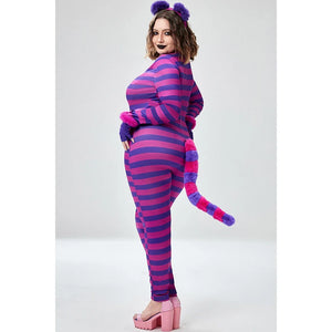 Plus Size Halloween Costume Purple Long Sleeve Stripe Cosplay Kitten Knitted Jumpsuit (With Headwear And Gloves) - www.sixcolors.us