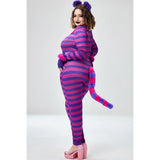 Plus Size Halloween Costume Purple Long Sleeve Stripe Cosplay Kitten Knitted Jumpsuit (With Headwear And Gloves) - www.sixcolors.us
