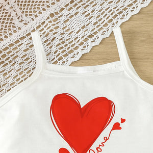 Wankitoi Kids Girl Valentine s Day Outfits Sleeveless Heart Tops Love Shorts 2Pcs Girls Summer Clothes