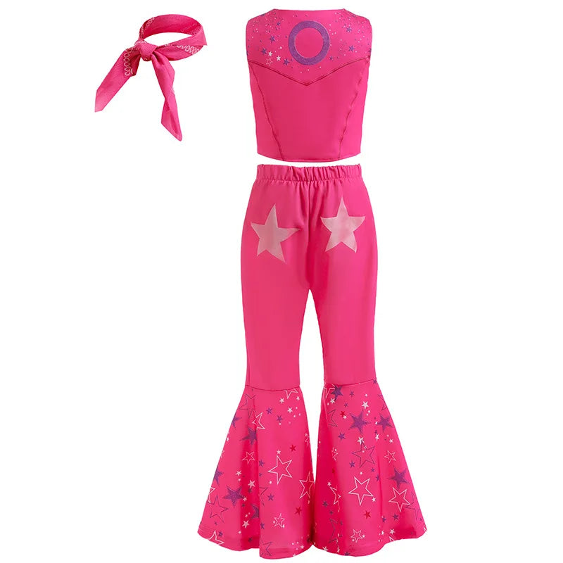 Movie Barbi Halloween Girls Cosplay Costume Party Bow Sleeveless Vintage Pink Plaid Dress Rose Street Punk Clothing Set 2-10Y - www.sixcolors.us