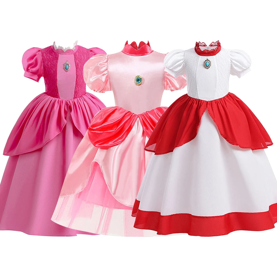 Little Girls Elegant Princess Cosplay Dress Kids Mario Vibrant Color Halloween Carnival Party Costume Suitable Game Role Playing - www.sixcolors.us