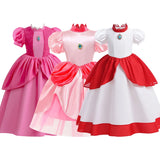 Little Girls Elegant Princess Cosplay Dress Kids Mario Vibrant Color Halloween Carnival Party Costume Suitable Game Role Playing - www.sixcolors.us