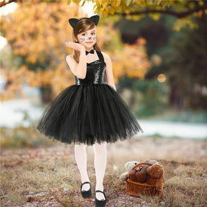 New Tutu Skirt Set Children's Clothing Animal Cos Elk Halloween Clothing Little Cat Mesh Girls' Dress School Performance Dress - www.sixcolors.us