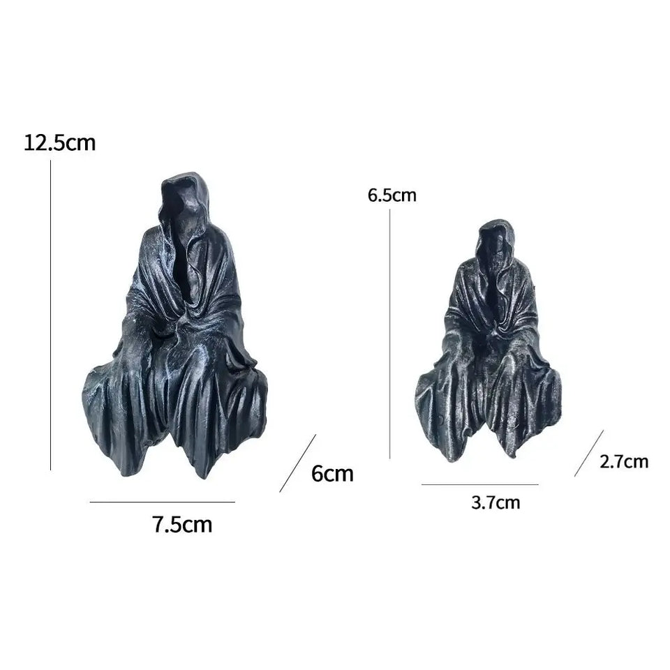 Horror Gothic Black Robed Sitting Garden Sculpture Halloween Decor Black Clothes Mysterious Master Ornament - www.sixcolors.us