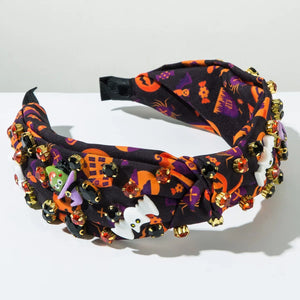 Hot Sale New Halloween Fashion Printing Fabric Diamond Resin Geometric Headband Trend Hair Accessories - www.sixcolors.us