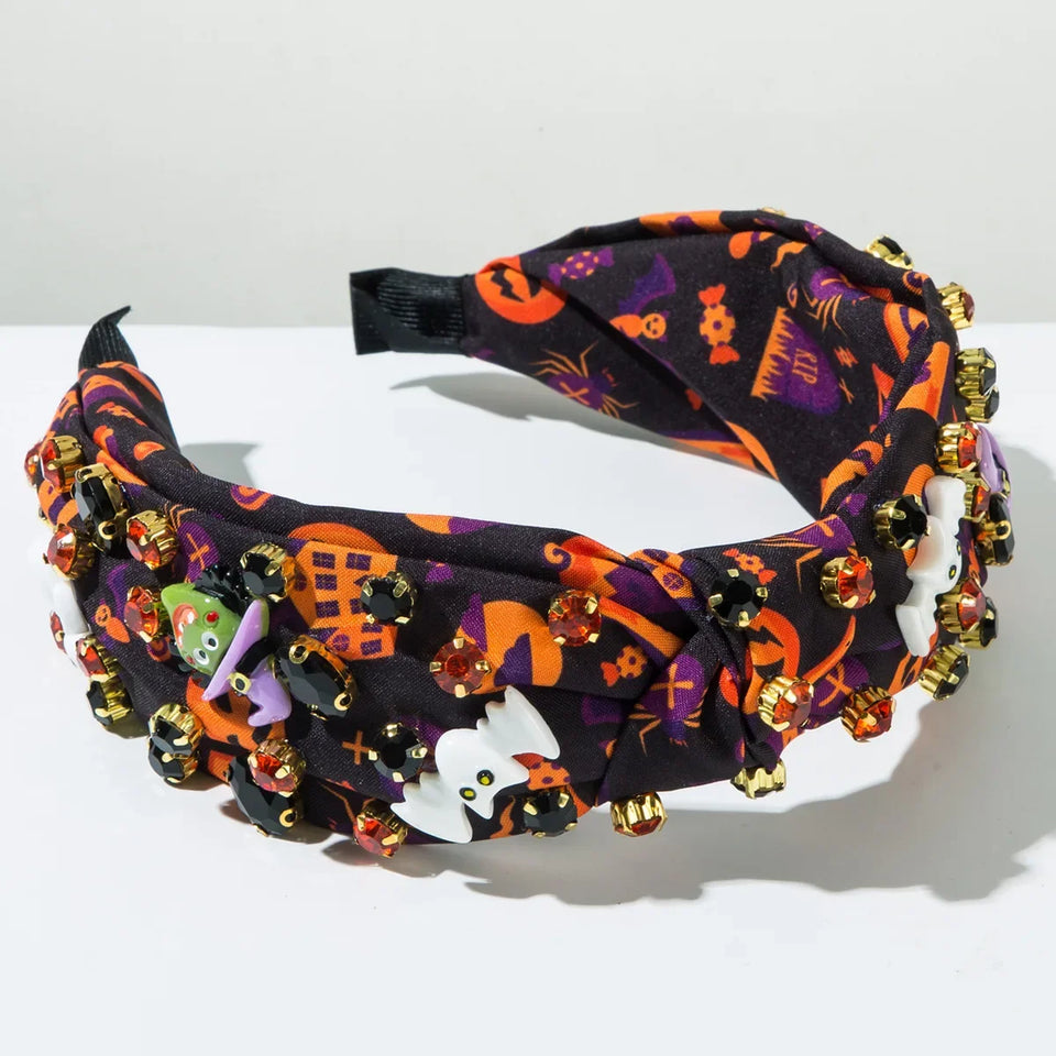 Hot Sale New Halloween Fashion Printing Fabric Diamond Resin Geometric Headband Trend Hair Accessories - www.sixcolors.us