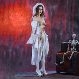 Halloween Cosplay Terrorist Bride Costumes for Women Gothic Victorian Bloody Off Shoulder Long Sleeve Dress Outfits for Party - www.sixcolors.us